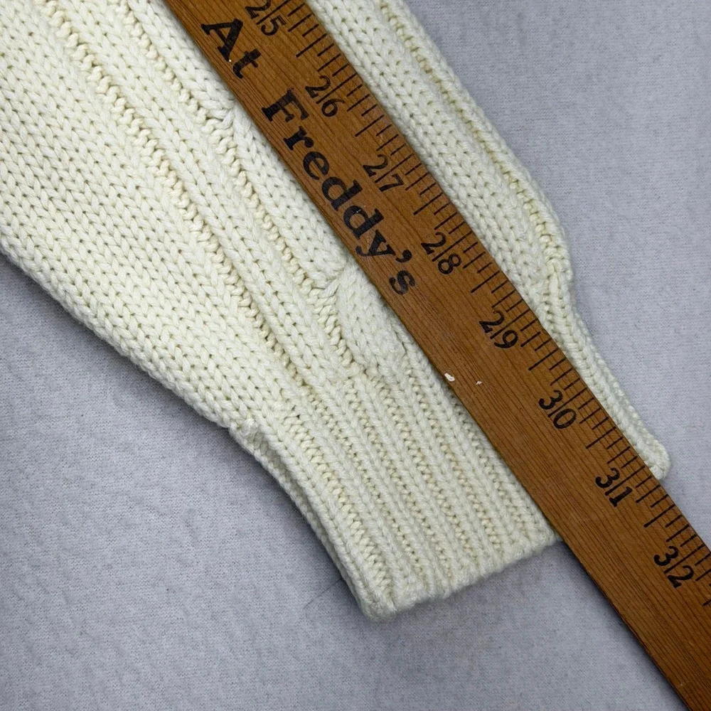 Vintage 80s Kinsport Cricket Sweater sz Large Cream‎ Fisherman V-Neck Cable Knit